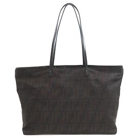 Fendi Zucca Tote Bag Nylon Black Brown Brown Black