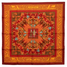 Hermès Lenço Hermes Carre 90 Early America Marrom Multicor