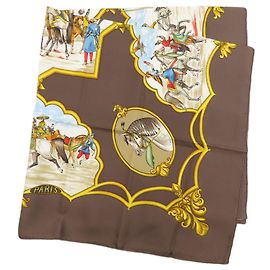 Hermès Lenço Hermes Carre 90 Mughal Horse Marrom