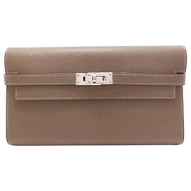 Hermès Cartera Hermes Kelly Long en Etoupe Gray Gris pardo