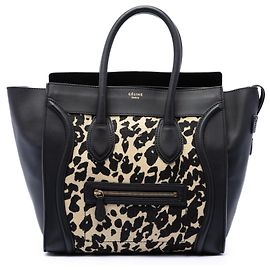Céline Celine Mini Canvas Leopard Print Luggage Tote Beige Beige