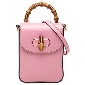 Bolsa Gucci Mini em couro de bezerro rosa com alça de bambu Rosa