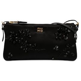 Miu Miu Black Crystal Embellished Satin Shoulder Bag Black