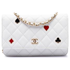 Chanel White CC Quilted Caviar Coco Casino Wallet on Chain Branco