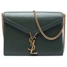 Bolsa Saint Laurent Cassandra com fecho monograma em couro de bezerro liso verde Verde Verde escuro