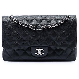 Chanel Black Jumbo Classic Caviar Double Flap Preto