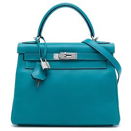Hermès Blue Chevre Mysore Kelly II Retourne 28 Bleu Turquoise