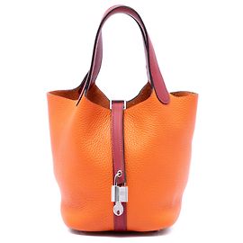 Hermès Orange Bicolor Clemence and Swift Picotin Lock 18 Orange