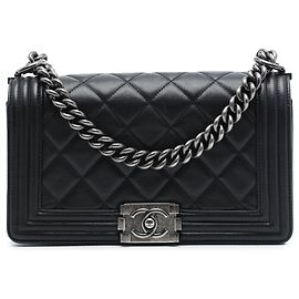 Chanel Black Old Medium Quilted Lambskin Boy Flap Noir