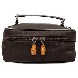 Borsa Vanity Gucci in nylon marrone con bambù Marrone Marrone scuro