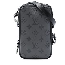Louis Vuitton Black Monogram Eclipse Reverse Double Phone Pouch Nero