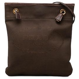 Prada Borsa a tracolla in tela Canapa logo marrone Marrone Marrone scuro