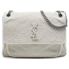 Saint Laurent White Medium Tweed Niki Blanc