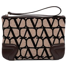 Pochette Valentino Brown Toile Iconographe Marron