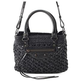 Borsa Balenciaga Black Small Raffia Effect Crochet Le City Basket Bag Nero