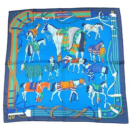 Hermès Ronds de Marche Lenço de Seda 90 cm Azul Branco Azul Verde Laranja