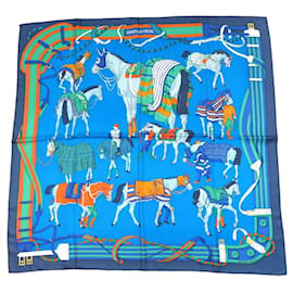 Hermès Ronds de Marche 90 cm Seidentuch - Blau Weiß Blau Grün Orange