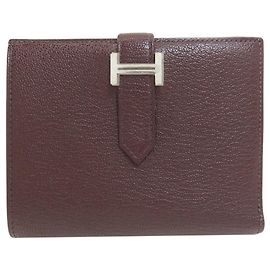 Hermès Hermes Bearn Compact Bi-fold Wallet Dark red