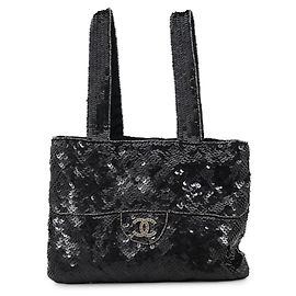 Mini borsa a mano Chanel nera con paillettes e perline Nero