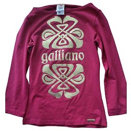 Galliano T-shirt a maniche lunghe motivo oro Rosso