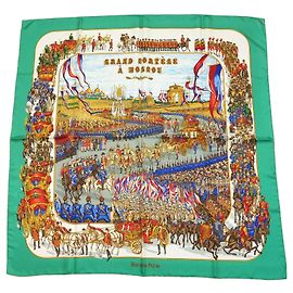 Hermès Grand Cortège à Moscou Lenço de Seda 90 cm Verde Multicor Verde