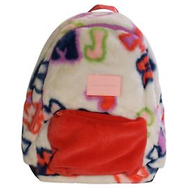 MARC JACOBS Faux Fur Graffiti Logo Backpack Red Pocket Cuddle Pink White Red Blue Golden Green Purple
