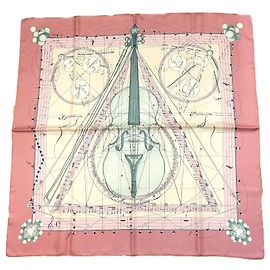 Hermès La Musique des Sphères Lenço de Seda 90 cm - Rosa Rosa Branco Azul Bege Verde