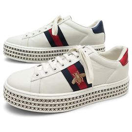 BASKETS GUCCI ACE PLATEFORME STRASS SWAROVSKI 505995 37.5 38.5 FR SNEAKERS Blanc