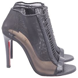 Christian Louboutin Trouble Open-Tie Ankle Boots in Black Mesh Black