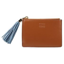 Tarjetero Miu Miu de cuero Cognac Astrale Blue Castaño