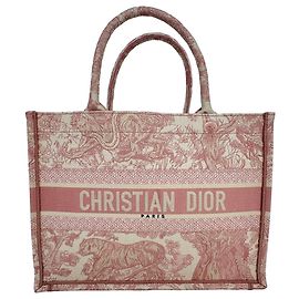 Sac Dior Book Tote Medium Toile de Jouy Brodé en Toile Rose Rose
