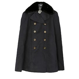 Fendi Black Wool Blend Mink Cape Coat Black