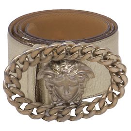 Cinto Versace com fivela Medusa em couro dourado metálico Dourado Metálico