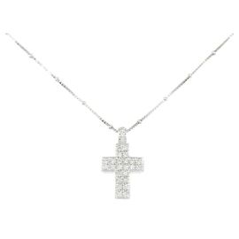 Autre Marque Au750 White Gold Cross Diamond Necklace Silvery