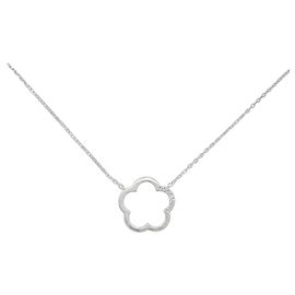 Autre Marque Colar de Flor em Ouro Branco K10 e Diamantes Prata