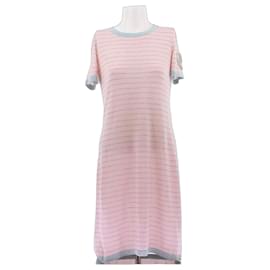 Chanel Abito in maglia a righe marinare rosa in cashmere Rosa