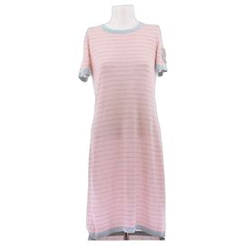 Chanel Robe maille marinière rose en cachemire Rose