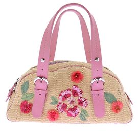 Dior Bolsa de ráfia bordada Multicor