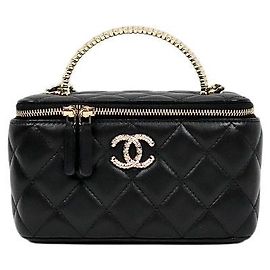 Chanel Vanity Chain Tote Bag aus schwarzem Lammleder Schwarz