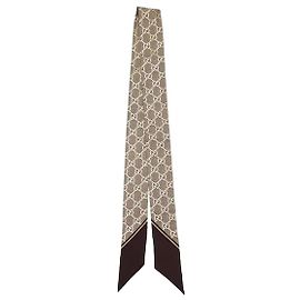 Gucci Fiocco per il collo in seta stampata laminata Marrone Marrone