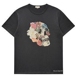 Alexander Mcqueen Herren T-Shirt mit Blumen-Totenkopf-Print Schwarz