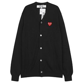 Comme Des Garcons Strick-Cardigan mit V-Ausschnitt und rotem Herz - Schwarz Schwarz