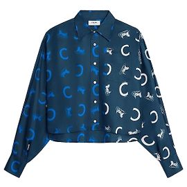 Céline Crop-Hem aus Seidentwill Navy/White/Blue Blau