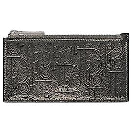 Dior Split Ring Zipper Cardholder Black Leather Black