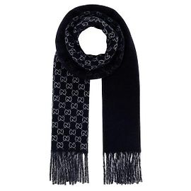 Gucci Cachecol de lã bicolor GG Jacquard Navy Gray Azul