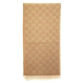Gucci Cachecol de lã jacquard GG Beige Ivory Marrom