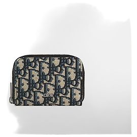 Dior Portamonete con zip Beige Black Oblique Jacquard Marrone