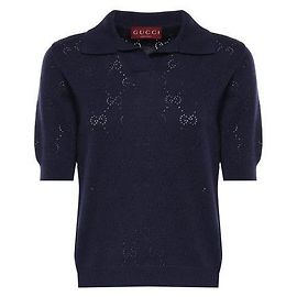 Gucci Kurzarm- Polo aus Strick Blau