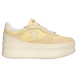 Céline Baskets compensées Block en daim de veau et cuir de veau Cream Light Yellow Blanc