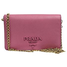 Prada Bolsa crossbody com corrente em Saffiano Rosa